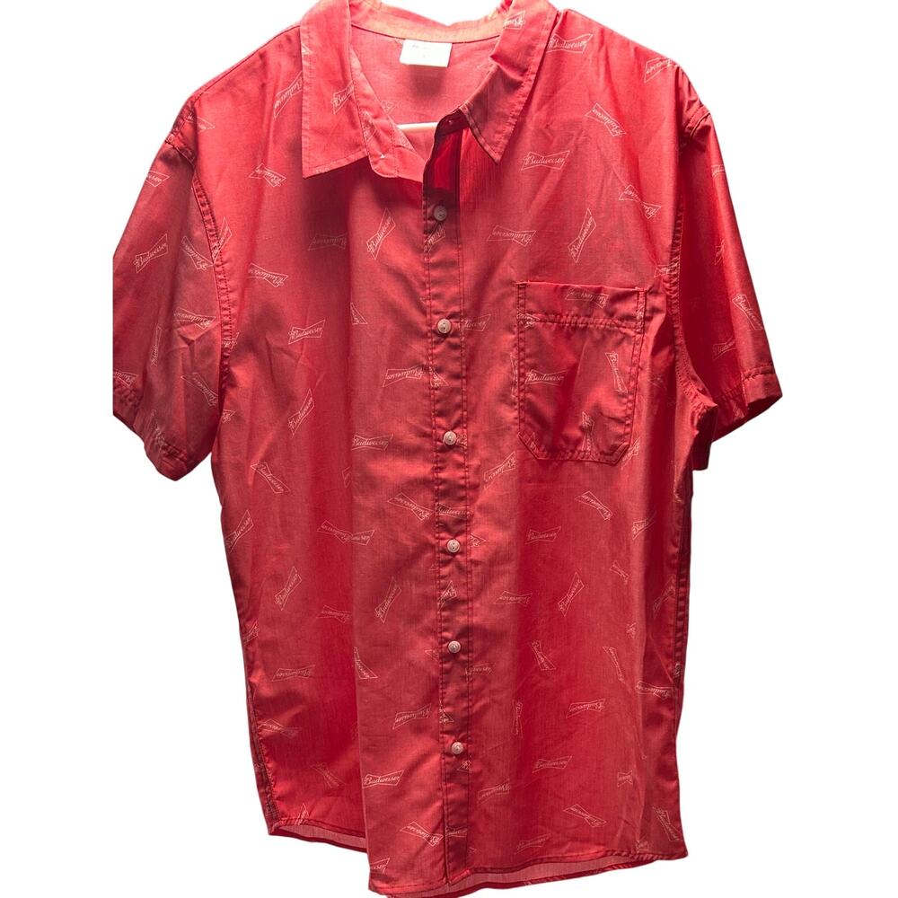 Budweiser NWT Shirt Casual Red BBQ Keg Party Street Wear Beer Sports Mens SZ L